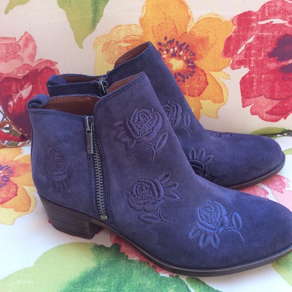 Lucky Brand Shoes - Lucky Brand Blue Suede Floral Ankle Boots 6